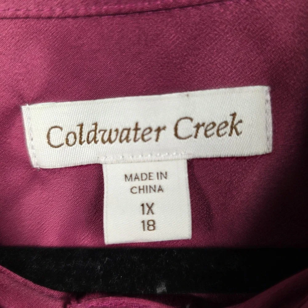 Coldwater Creek Shirt Womens 1X Pink Satin Button Front Long Sleeve Blouse Top - Picture 3 of 10